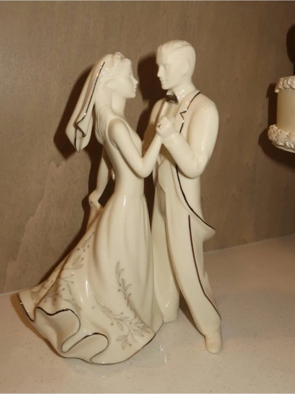Lenox Ivory Bride and Groom Cake Topper with Silver Accents